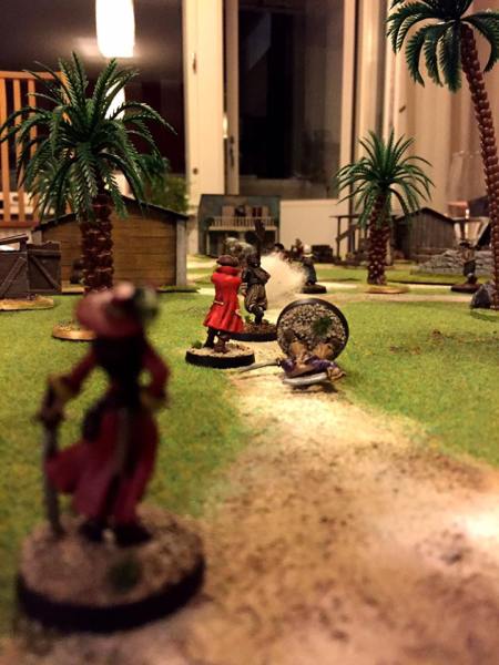 Pirate queen Violetta watches over her second in command Jack as the militia fights back