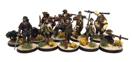Group shot of pirate hunter miniatures